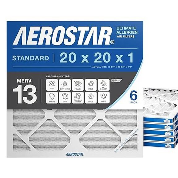 Aerostar 20x20x1 MERV 13 Air Filters 6 Pack