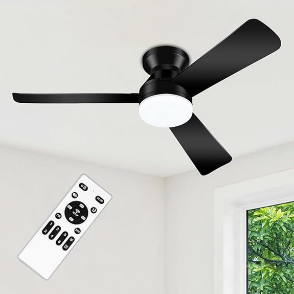 42-Inch Black Flush Mount Ceiling Fan with Light