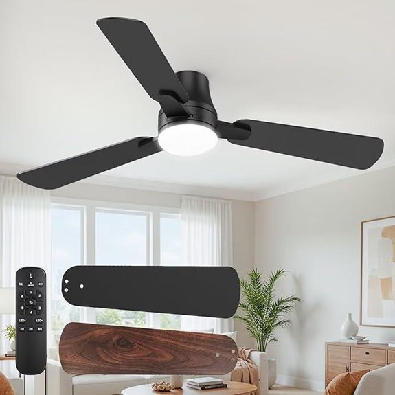 42-Inch Modern Black Ceiling Fan with Lights and Remote