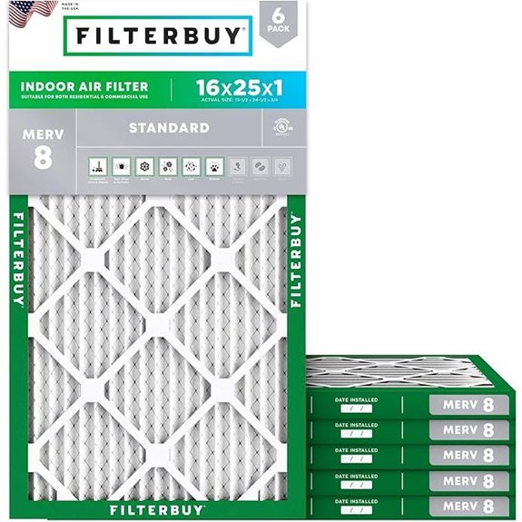 Filterbuy 16x25x1 MERV 8 Air Filters 6-Pack