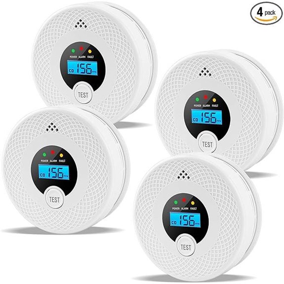 4-Pack Smoke & CO Detectors with LCD and Test Button
